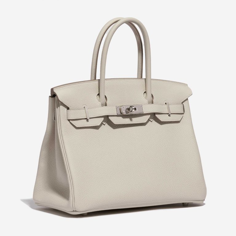 Pre-owned Hermès bag Birkin 30 HSS Togo Craie / Blue Glacier Beige Side Front | Sell your designer bag on Saclab.com