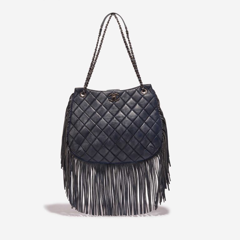 Pre-owned Chanel bag Shopping Tote Lamb Dark Blue Blue Front | Sell your designer bag on Saclab.com