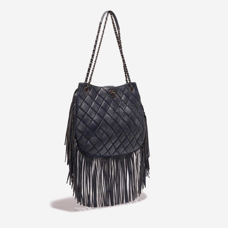 Pre-owned Chanel bag Shopping Tote Lamb Dark Blue Blue Side Front | Sell your designer bag on Saclab.com