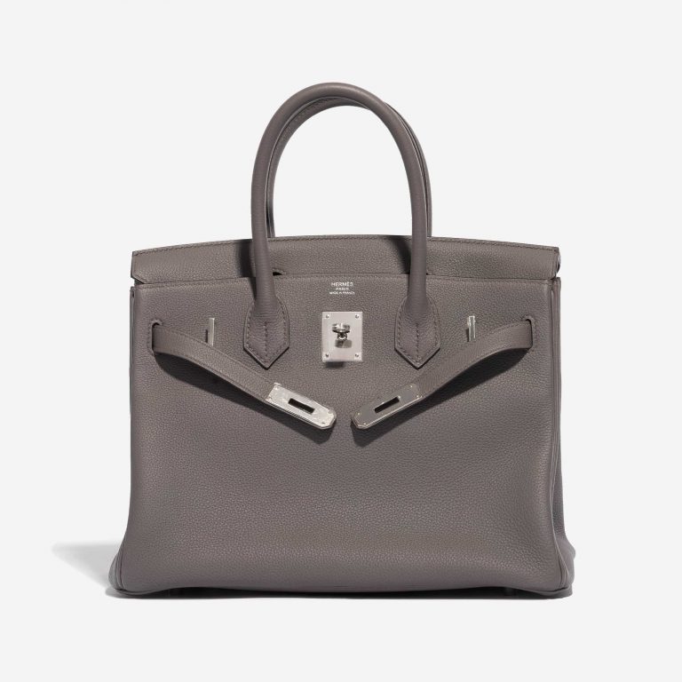 Pre-owned Hermès bag Birkin 30 Togo Gris Etain Grey Front Open | Sell your designer bag on Saclab.com