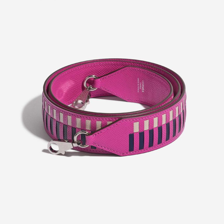Pre-owned Hermès bag Strap 111 Epsom Magnolia / Blue Saphir / Craie Blue, Rose Front | Sell your designer bag on Saclab.com