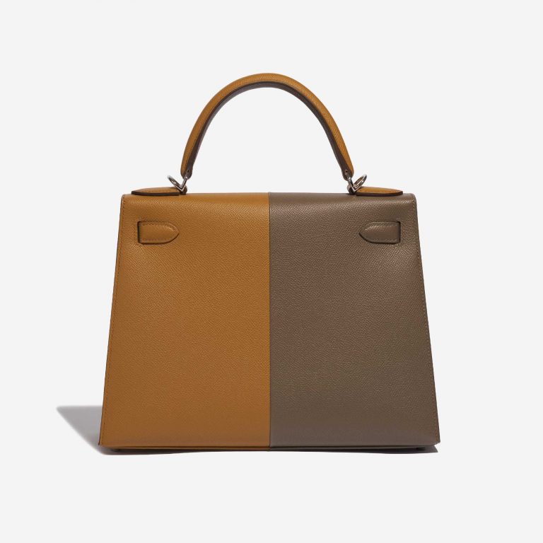 Pre-owned Hermès bag Kelly 28 Epsom Etoupe / Sesame / Blue Indigo Brown Back | Sell your designer bag on Saclab.com