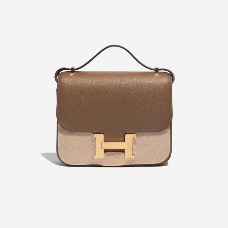 Pre-owned Hermès bag Constance 18 Evercolor Beige de Weimar Brown Front Velt | Sell your designer bag on Saclab.com