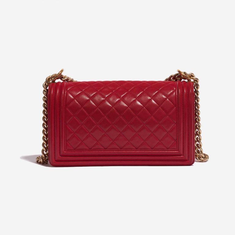 Pre-owned Chanel bag Boy New Medium Lamb Red Red Back | Sell your designer bag on Saclab.com