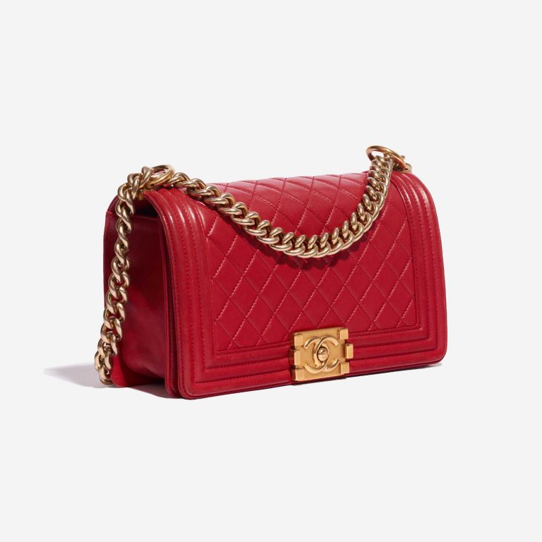 Pre-owned Chanel bag Boy New Medium Lamb Red Red Side Front | Sell your designer bag on Saclab.com