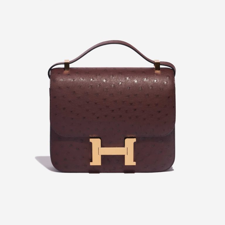 Pre-owned Hermès bag Constance 24 Ostrich Rouge Sellier Brown Front | Sell your designer bag on Saclab.com