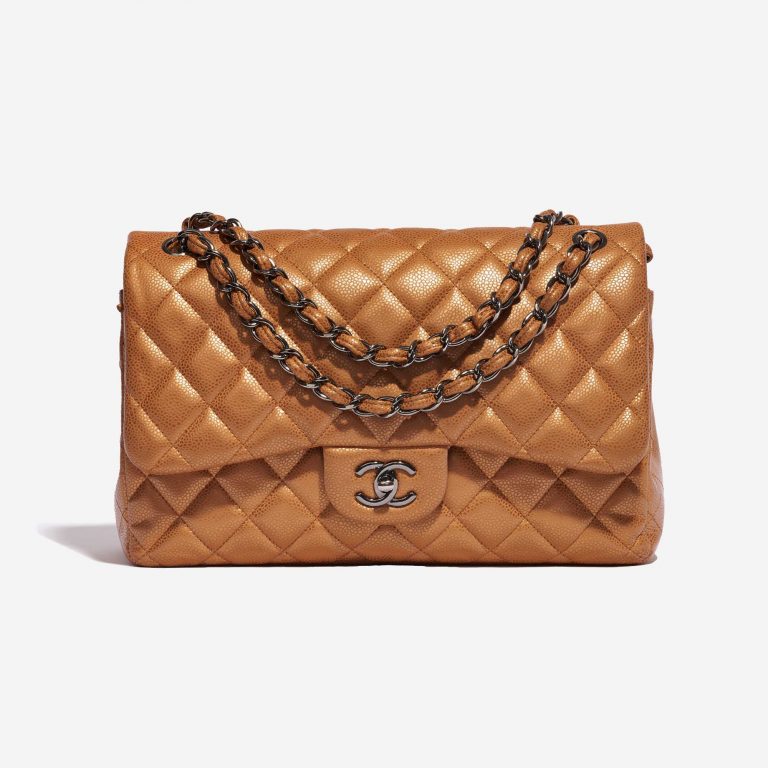Pre-owned Chanel bag Timeless Jumbo Caviar Copper Gold, Orange Front | Sell your designer bag on Saclab.com