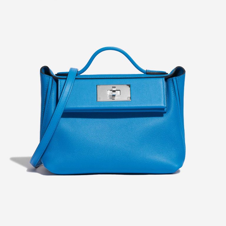 Pre-owned Hermès bag 24/24 21 Evercolor/ Swift Blue Frida Blue Front | Sell your designer bag on Saclab.com