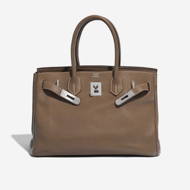 Pre-owned Hermès bag Birkin 30 Clemence Etoupe Brown Front Open | Sell your designer bag on Saclab.com