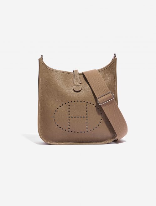 Pre-owned Hermès bag Evelyne 29 Clemence Etoupe Brown Front | Sell your designer bag on Saclab.com