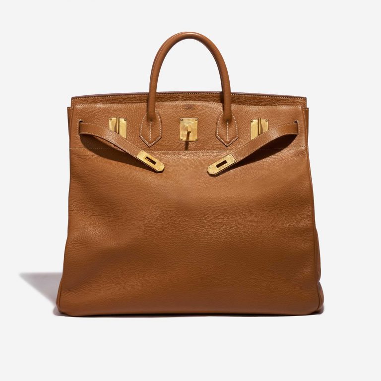 Pre-owned Hermès bag Haut à Courroies 45 Vache Ardennes Gold Brown Front Open | Sell your designer bag on Saclab.com