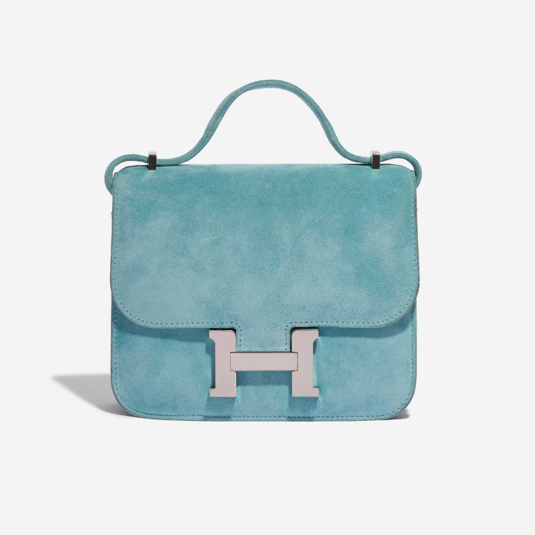 Pre-owned Hermès bag Constance 18 Doblis Suede Blue Atoll Blue Front | Sell your designer bag on Saclab.com