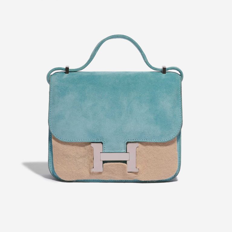 Pre-owned Hermès bag Constance 18 Doblis Suede Blue Atoll Blue Front Velt | Sell your designer bag on Saclab.com