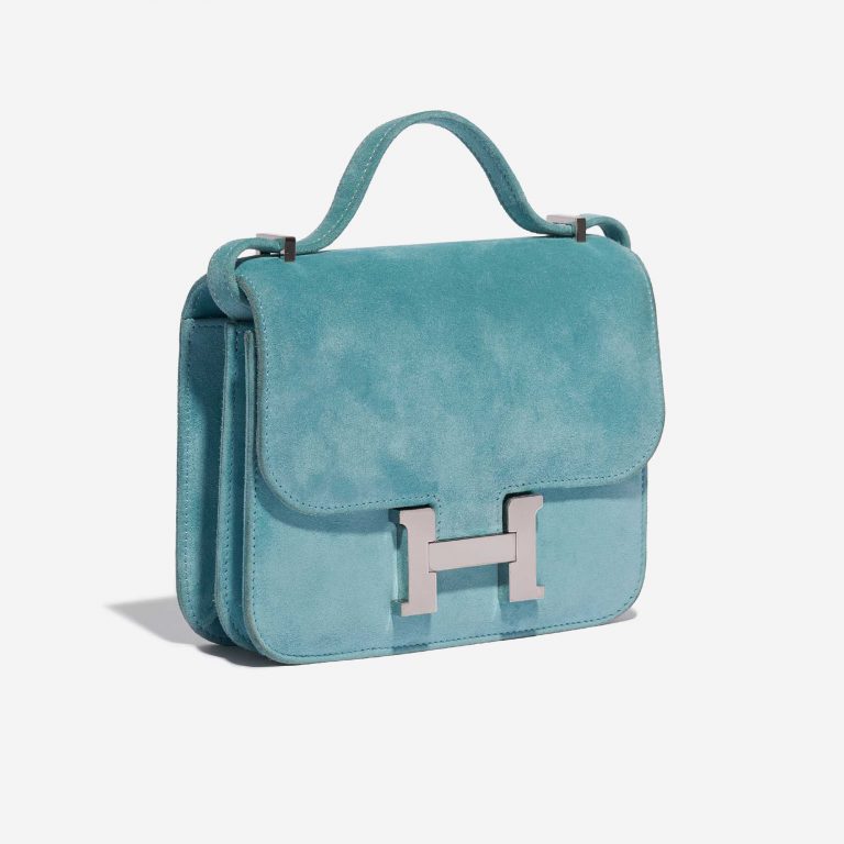 Pre-owned Hermès bag Constance 18 Doblis Suede Blue Atoll Blue Side Front | Sell your designer bag on Saclab.com