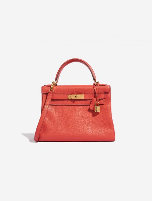 Pre-owned Hermès bag Kelly 28 Clemence Bougainvillier Red, Rose Front | Sell your designer bag on Saclab.com