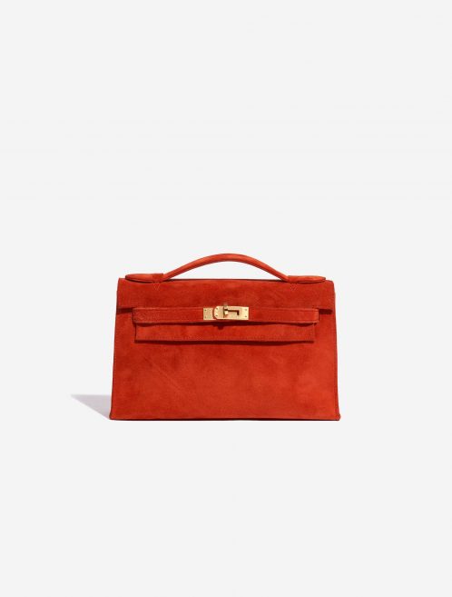 Pre-owned Hermès bag Kelly Pochette Doblis Suede Rouge Vif Red Front | Sell your designer bag on Saclab.com