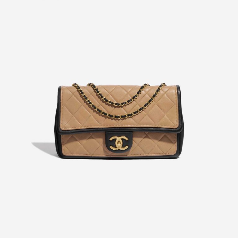 Pre-owned Chanel bag Timeless Medium Calf Black / Beige Beige, Black Front | Sell your designer bag on Saclab.com