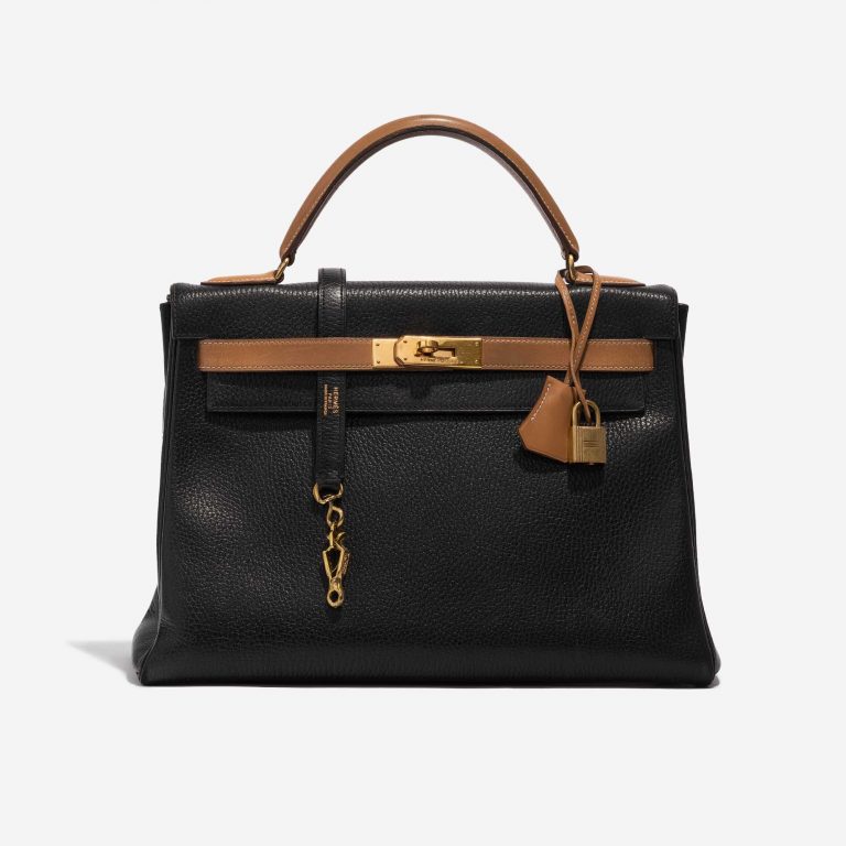 Pre-owned Hermès bag Kelly 32 Ardennes / Barenia Black / Gold Black Front | Sell your designer bag on Saclab.com