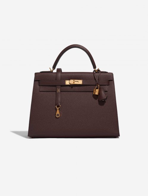 Pre-owned Hermès bag Kelly 32 Epsom Bordeaux Brown, Violet Front | Sell your designer bag on Saclab.com
