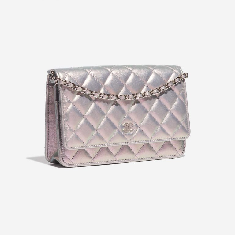 Pre-owned Chanel bag Timeless WOC Lamb Silver Iridescent Silver Side Front | Sell your designer bag on Saclab.com