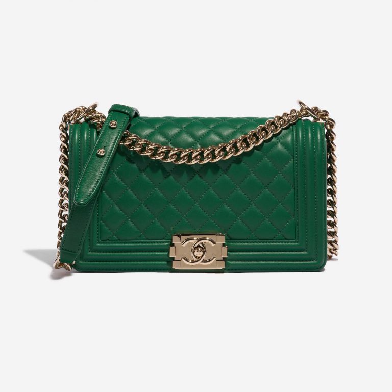 Pre-owned Chanel bag Boy Old Medium Lamb Green Green Front | Sell your designer bag on Saclab.com