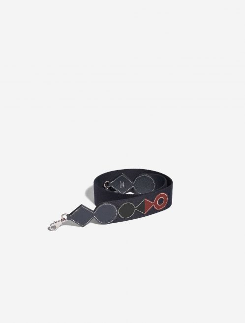 Pre-owned Hermès bag Attelage Shoulder Strap 85 Canvas / Epsom Blue Indigo / Black / Rouge H Blue Front | Sell your designer bag on Saclab.com