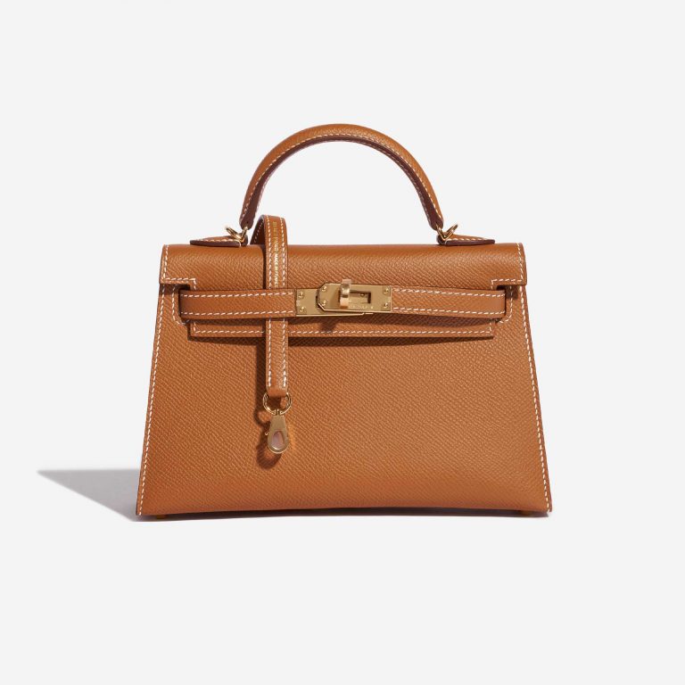 Pre-owned Hermès bag Kelly Mini Epsom Gold Brown Front | Sell your designer bag on Saclab.com