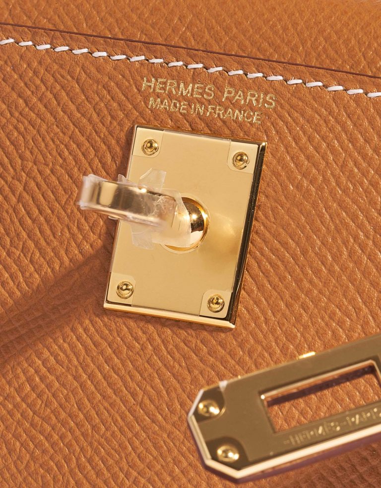 Pre-owned Hermès bag Kelly Mini Epsom Gold Brown Logo | Sell your designer bag on Saclab.com