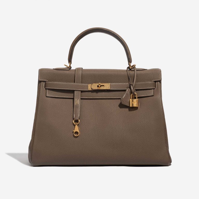 Pre-owned Hermès bag Kelly 35 Togo Etoupe Brown Front | Sell your designer bag on Saclab.com