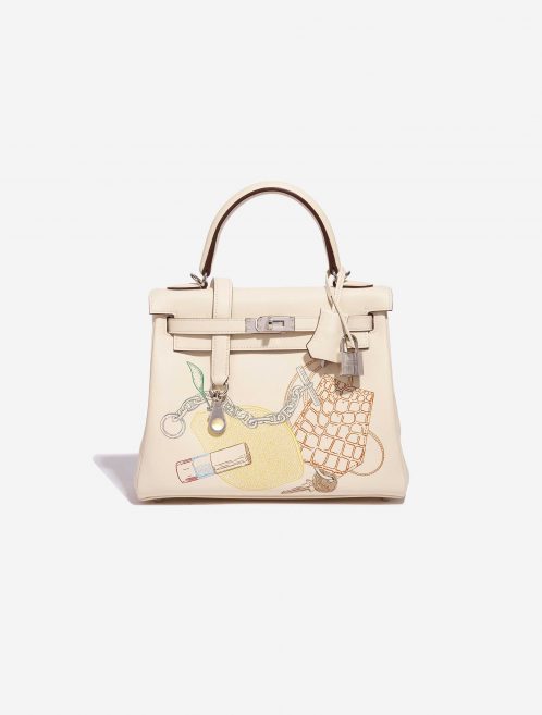 Pre-owned Hermès bag Kelly 25 Swift Nata In & Out Beige, White Front | Sell your designer bag on Saclab.com