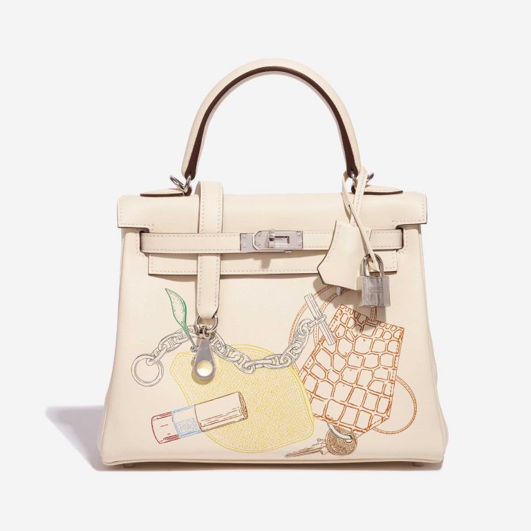 Pre-owned Hermès bag Kelly 25 Swift Nata In & Out Beige, White Front | Sell your designer bag on Saclab.com