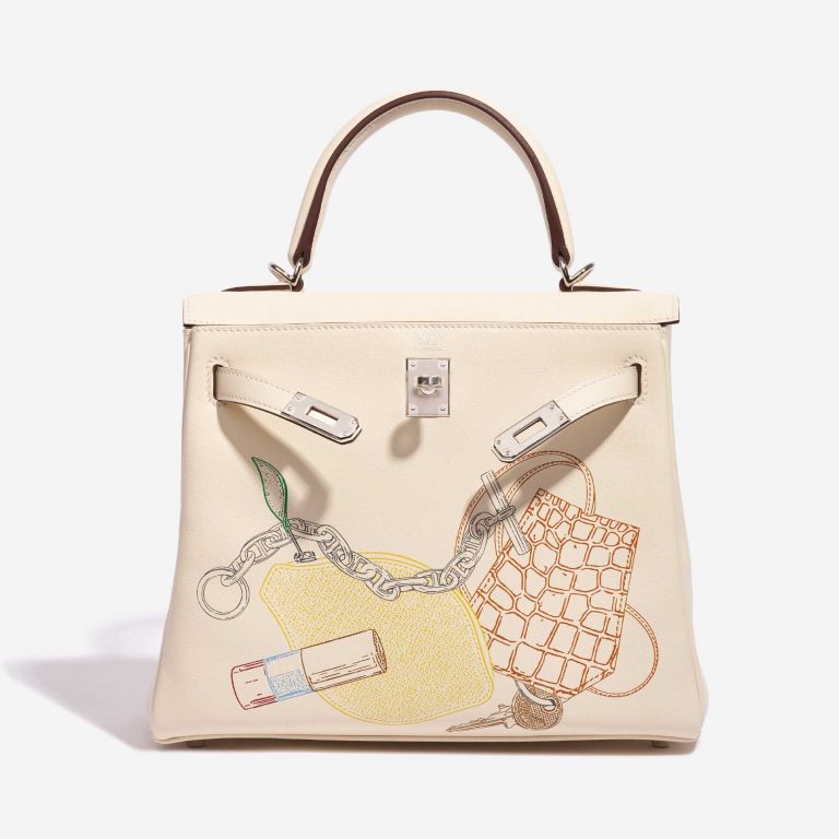 Pre-owned Hermès bag Kelly 25 Swift Nata In & Out Beige, White Front Open | Sell your designer bag on Saclab.com