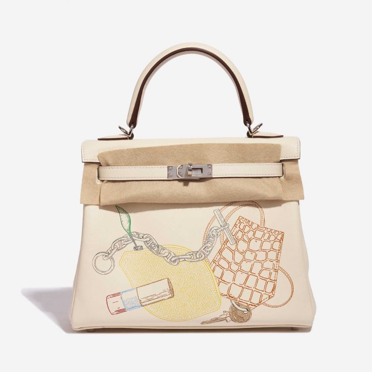 Pre-owned Hermès bag Kelly 25 Swift Nata In & Out Beige, White Front Velt | Sell your designer bag on Saclab.com