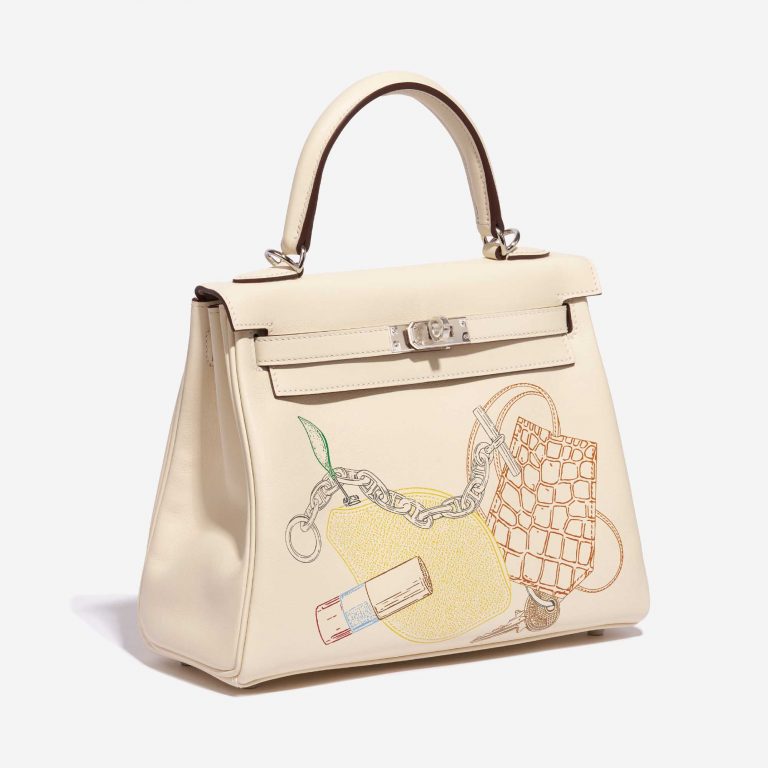 Pre-owned Hermès bag Kelly 25 Swift Nata In & Out Beige, White Side Front | Sell your designer bag on Saclab.com
