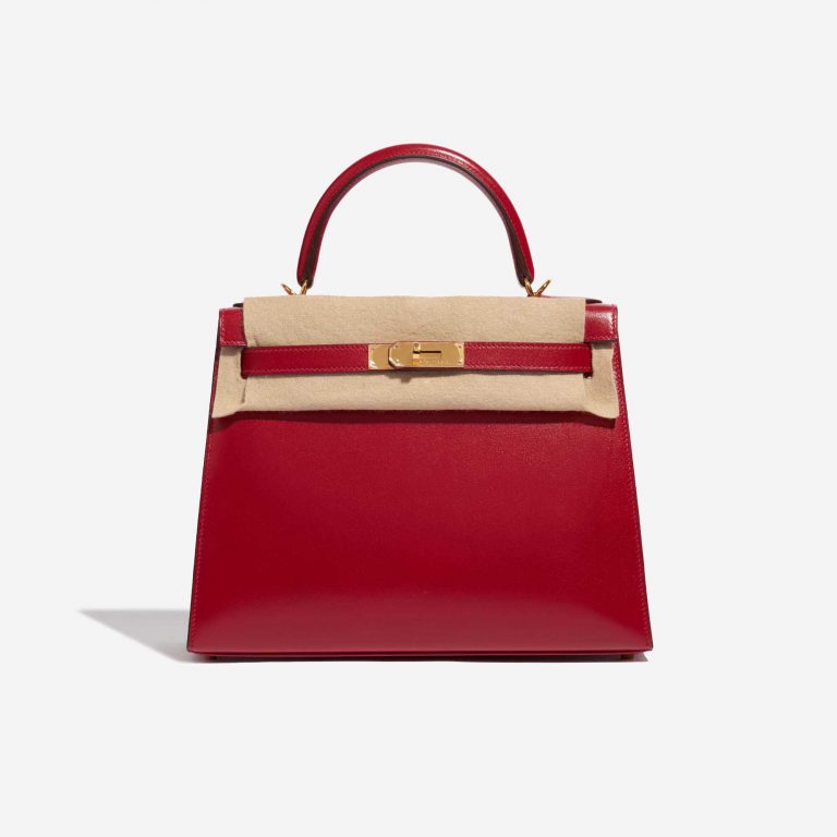 Pre-owned Hermès bag Kelly 28 Tadelakt Rouge Vif Red Front Velt | Sell your designer bag on Saclab.com