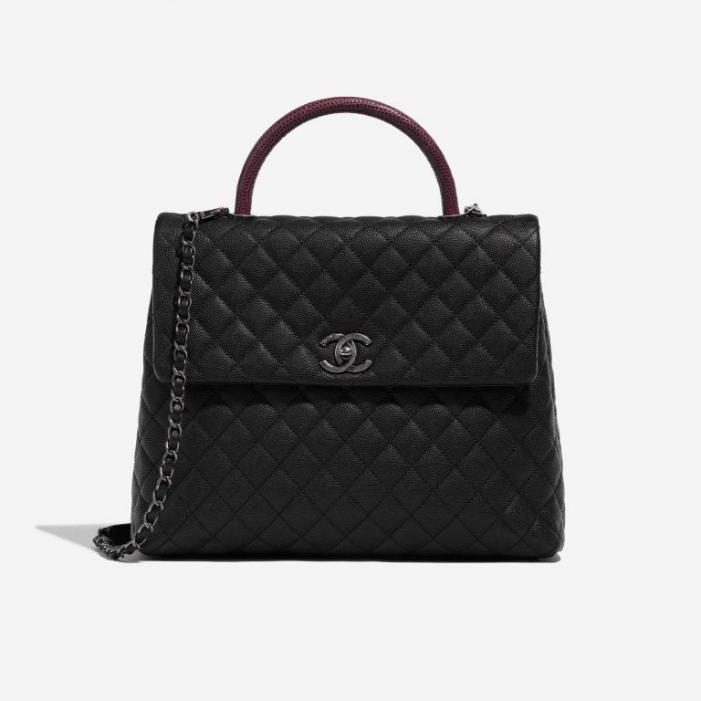 Pre-owned Chanel bag Timeless Handle Large Caviar Black / Burgundy Black Front | Sell your designer bag on Saclab.com