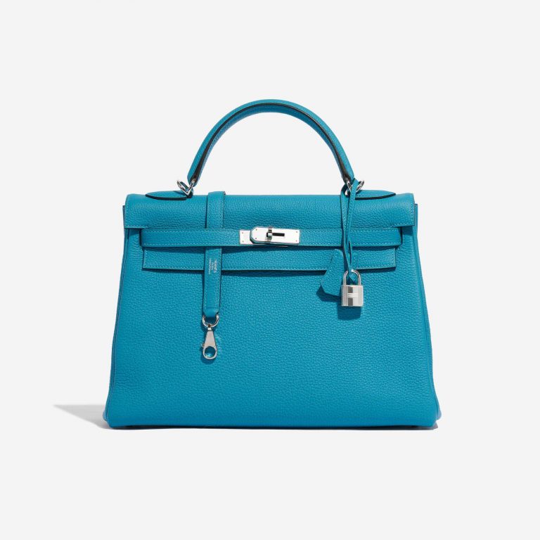 Pre-owned Hermès bag Kelly 32 Togo Blue Izmir Blue Front | Sell your designer bag on Saclab.com