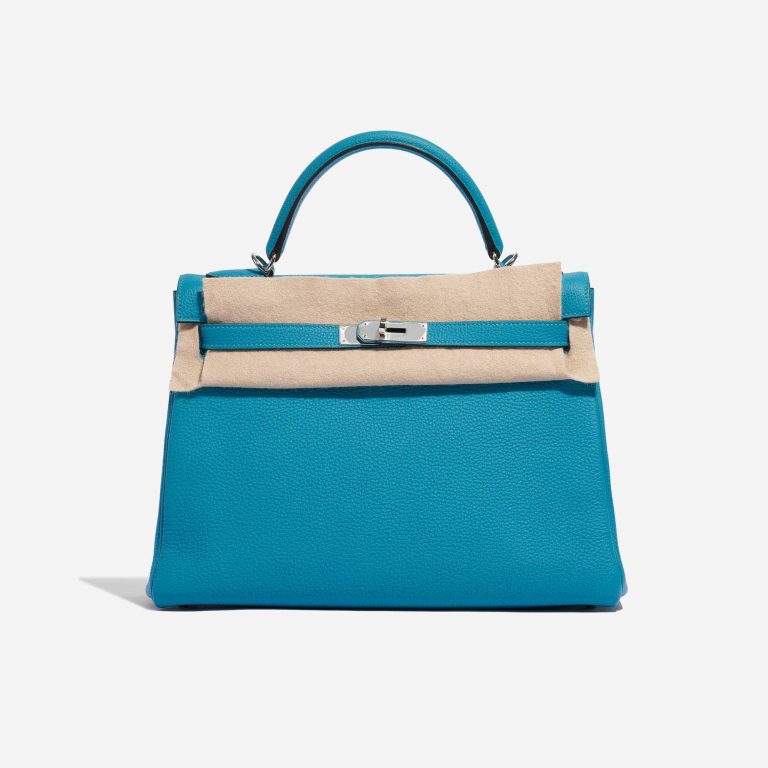 Pre-owned Hermès bag Kelly 32 Togo Blue Izmir Blue Front Velt | Sell your designer bag on Saclab.com