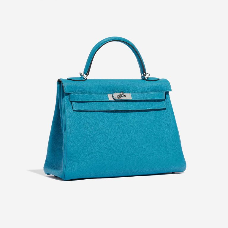 Pre-owned Hermès bag Kelly 32 Togo Blue Izmir Blue Side Front | Sell your designer bag on Saclab.com