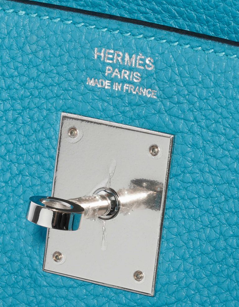 Pre-owned Hermès bag Kelly 32 Togo Blue Izmir Blue Logo | Sell your designer bag on Saclab.com