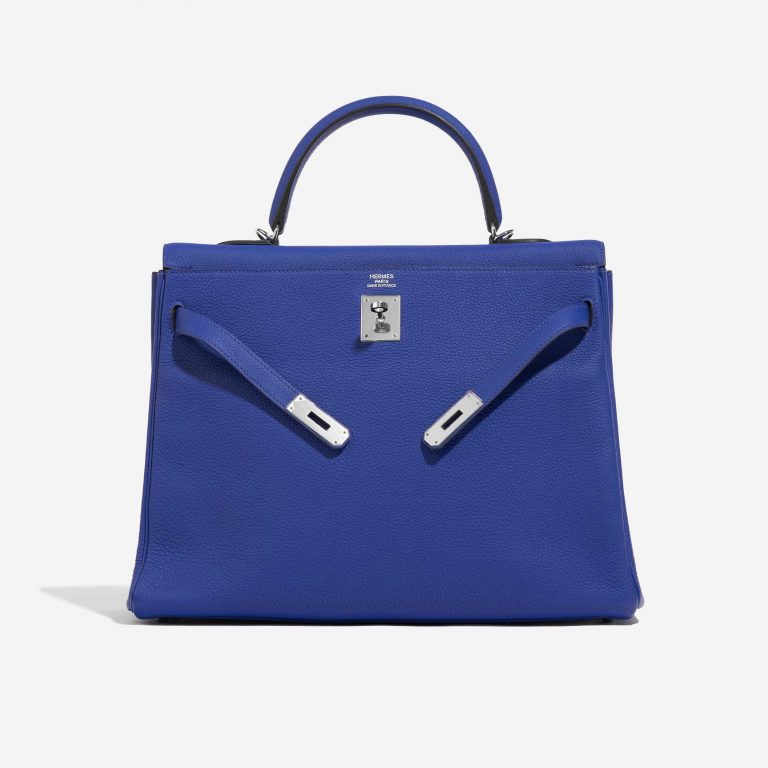 Pre-owned Hermès bag Kelly 35 Togo Blue Electrique Blue Front Open | Sell your designer bag on Saclab.com