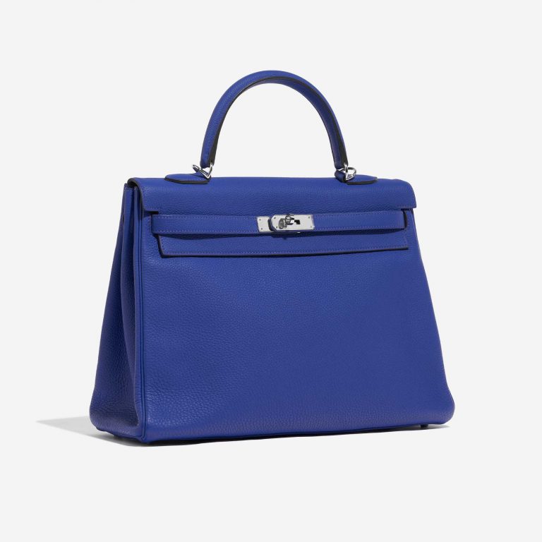 Pre-owned Hermès bag Kelly 35 Togo Blue Electrique Blue Side Front | Sell your designer bag on Saclab.com