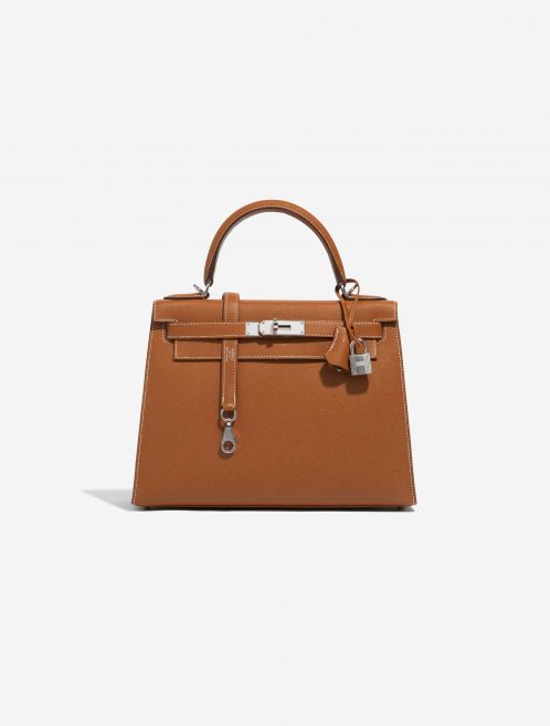 Pre-owned Hermès bag Kelly 28 Epsom Gold Brown Front | Sell your designer bag on Saclab.com
