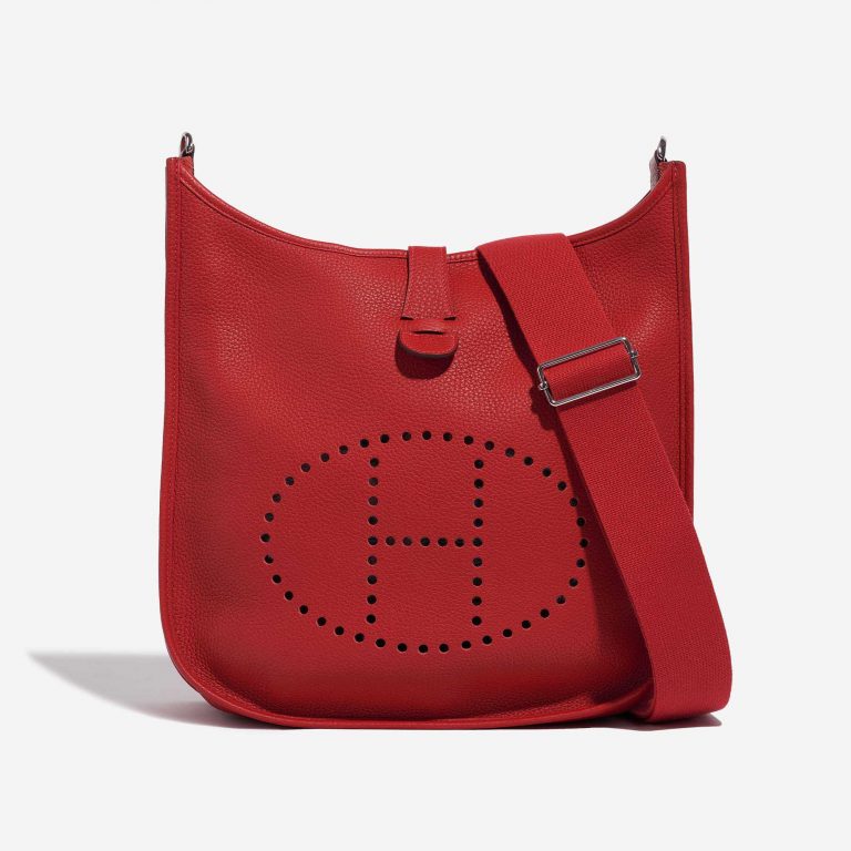 Pre-owned Hermès bag Evelyne 33 Taurillon Clemence Rouge Casaque Red Front | Sell your designer bag on Saclab.com