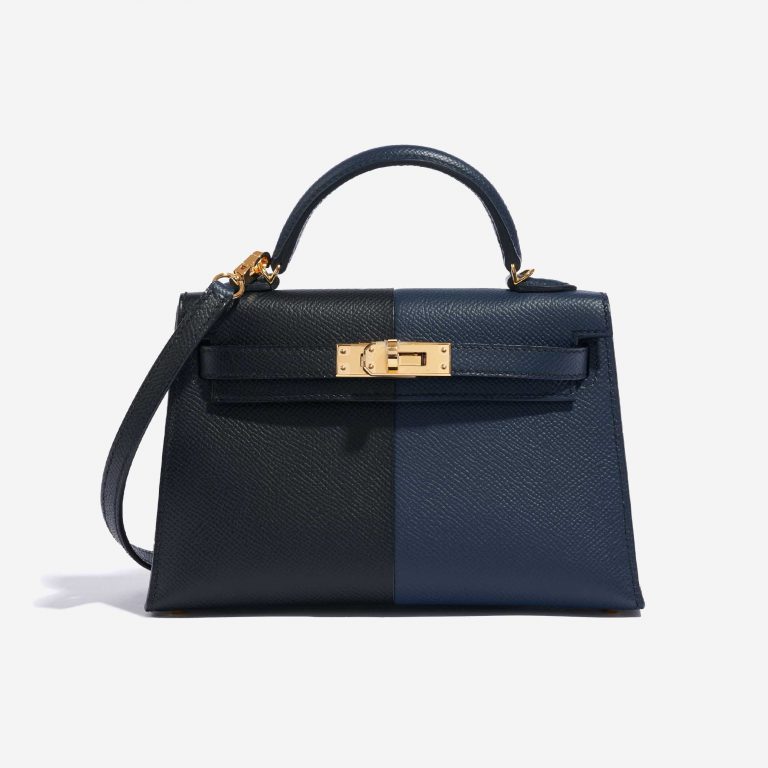 Pre-owned Hermès bag Kelly Mini Epsom Blue Indigo / Black / Rouge Casaque Black, Blue Front | Sell your designer bag on Saclab.com