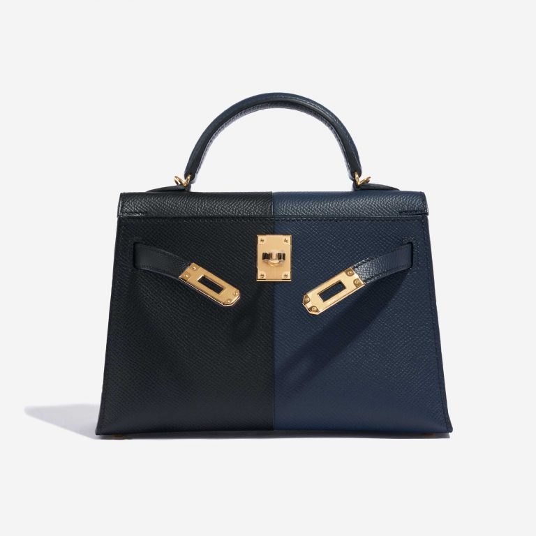 Pre-owned Hermès bag Kelly Mini Epsom Blue Indigo / Black / Rouge Casaque Black, Blue Front Open | Sell your designer bag on Saclab.com