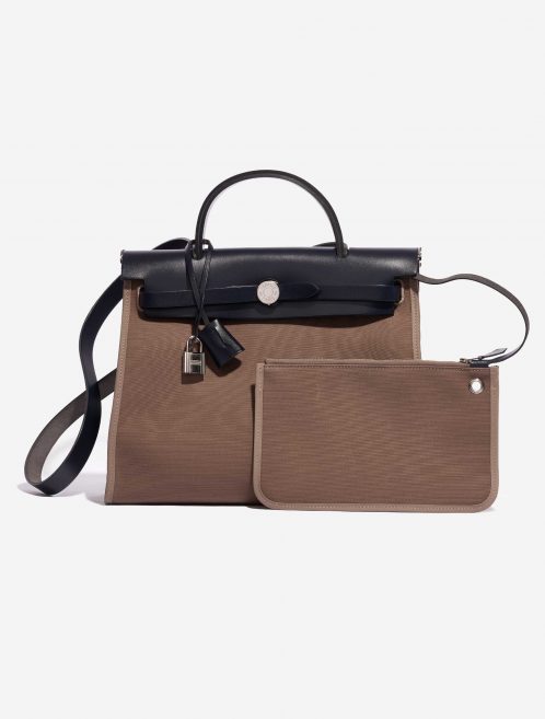 Pre-owned Hermès bag Herbag 31 Canvas / Vache Hunter  Etoupe / Blue Indigo Brown Front | Sell your designer bag on Saclab.com