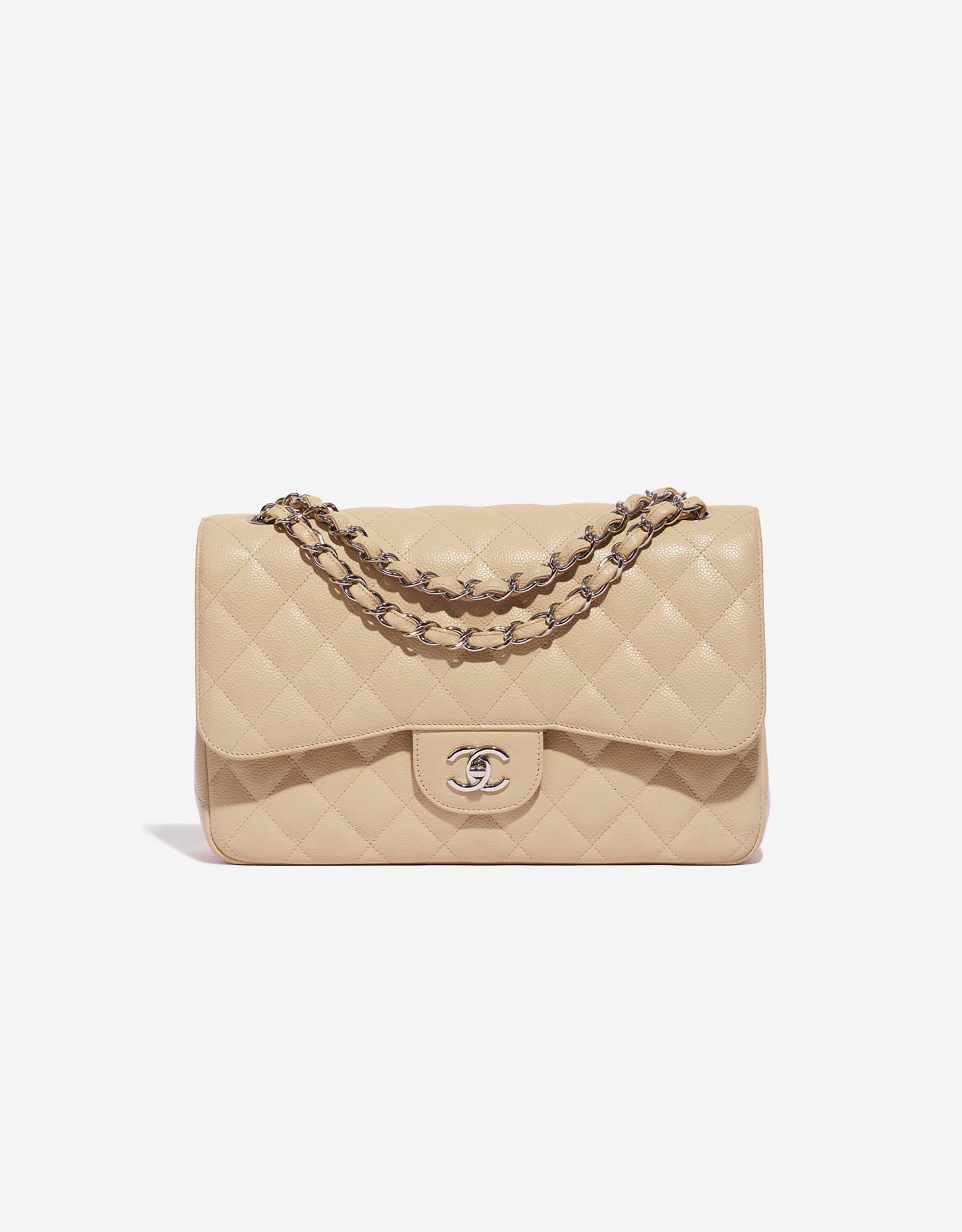 【ヴィンテージ】Rank:S☆Chanel Beige French Riviera Jumbo Vintage Chanel Jumbo Classic Flap Bag Beige Caviar Leather