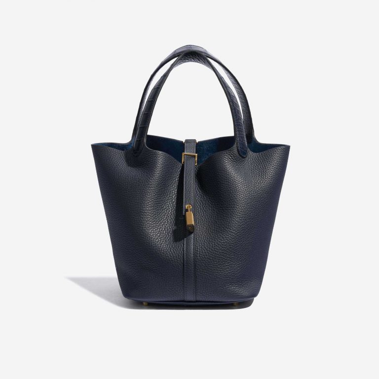 Pre-owned Hermès bag Picotin Touch 22 Matte Alligator / Clemence Blue Nuit / Blue Marine Blue Front | Sell your designer bag on Saclab.com