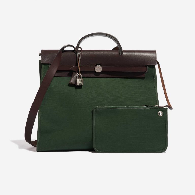 Pre-owned Hermès bag Herbag 39 Toile / Vache Hunter Vert Anglais / Ebene Brown, Green Front | Sell your designer bag on Saclab.com